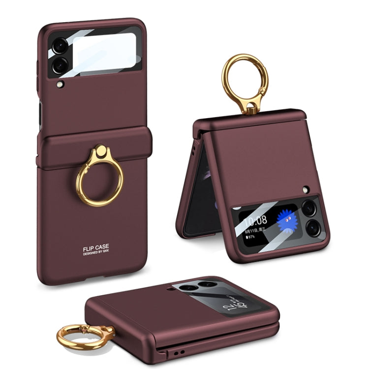 GKK Magnetic Hinged Flip Case with Ring Holder for Samsung Galaxy Z Flip4 (Dark Red)