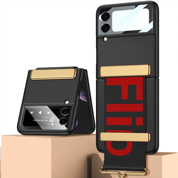 GKK Ultra-thin Full Coverage Phone Flip Case with Wristband for Samsung Galaxy Z Flip4 (Black)