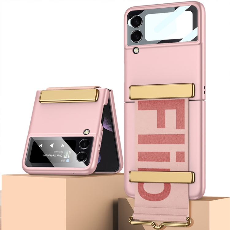 Samsung Galaxy Z Flip4 Ultra-thin Full Coverage Phone Flip Case with Wristband(Pink)