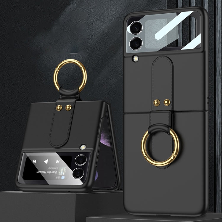 GKK Ultra-thin PC Full Coverage Phone Flip Case for Samsung Galaxy Z Flip4 with Ring Holder - Black