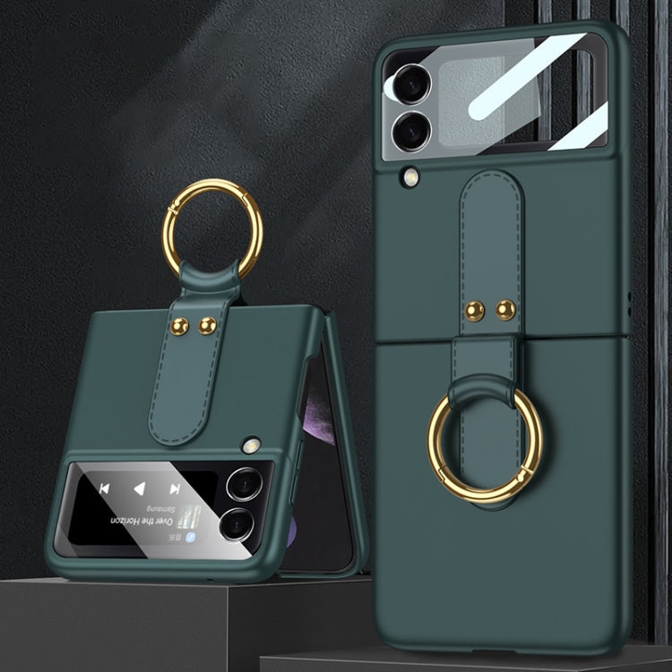 GKK Ultra-Thin PC Phone Flip Case with Ring Holder for Samsung Galaxy Z Flip 4 (Dark Green)