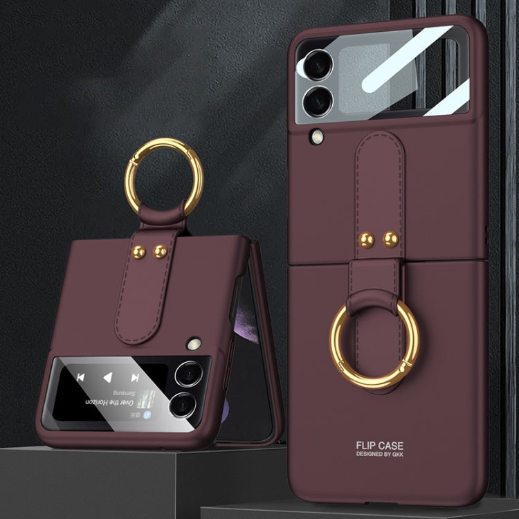 GKK Ultra-thin PC Full Coverage Phone Flip Case for Samsung Galaxy Z Flip 4 with Ring Holder (Wine Red)