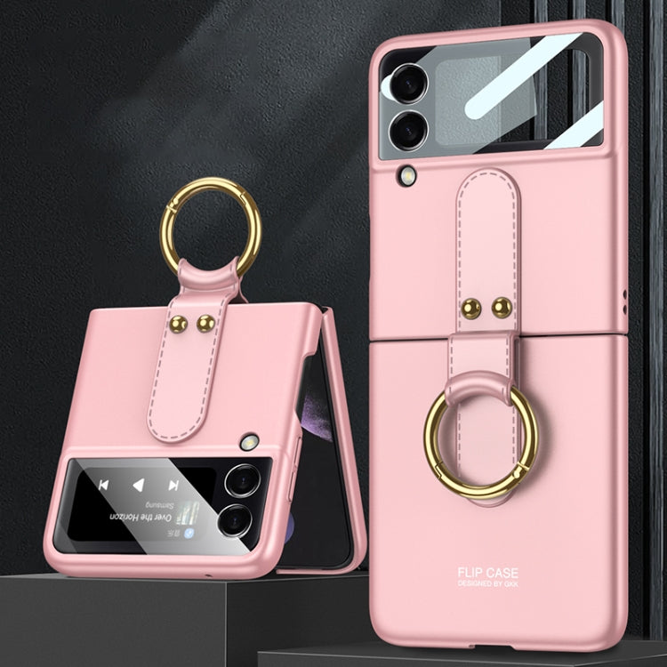 Samsung Galaxy Z Flip4 GKK Ultra-thin PC Full Coverage Phone Flip Case with Ring Holder in Pink