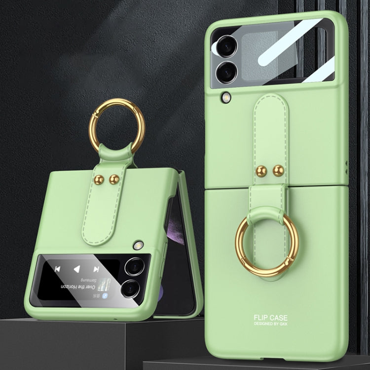 GKK Ultra-thin PC Full Coverage Phone Flip Case with Ring Holder for Samsung Galaxy Z Flip 4 (Matcha Green)
