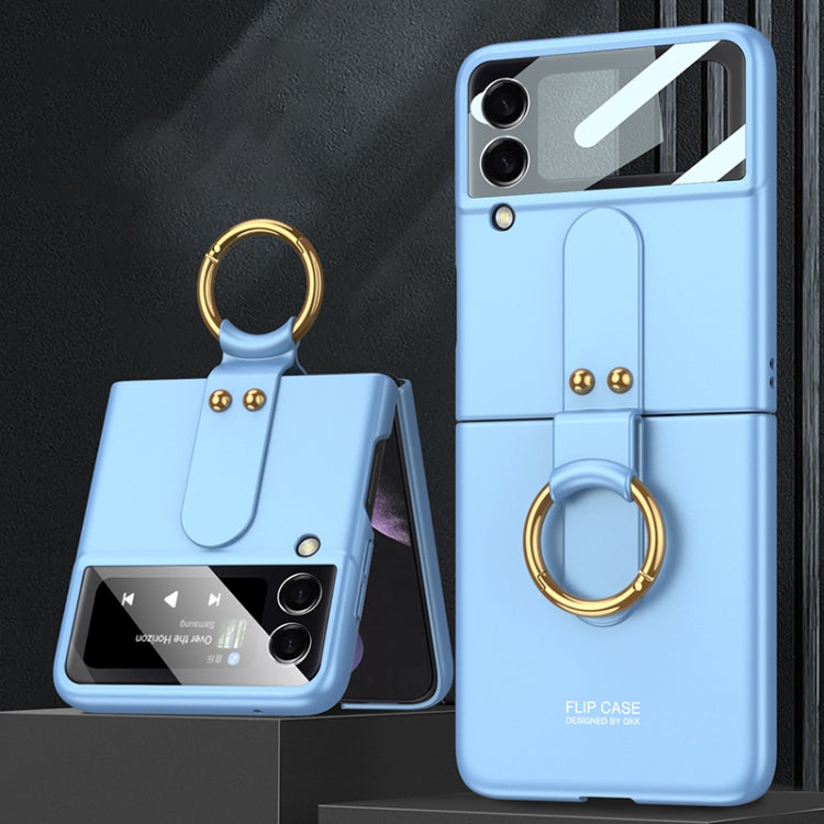 GKK Ultra-thin PC Full Coverage Phone Flip Case with Ring Holder for Samsung Galaxy Z Flip4 (Blue)