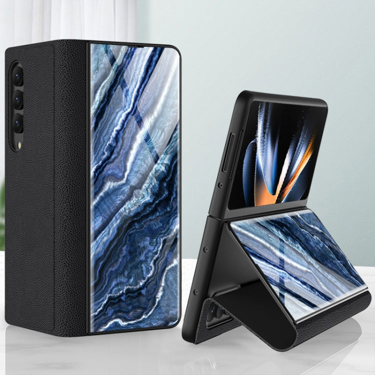 GKK Marble Pattern Electroplating Tempered Glass Leather Case for Samsung Galaxy Z Fold4 in Marble 01