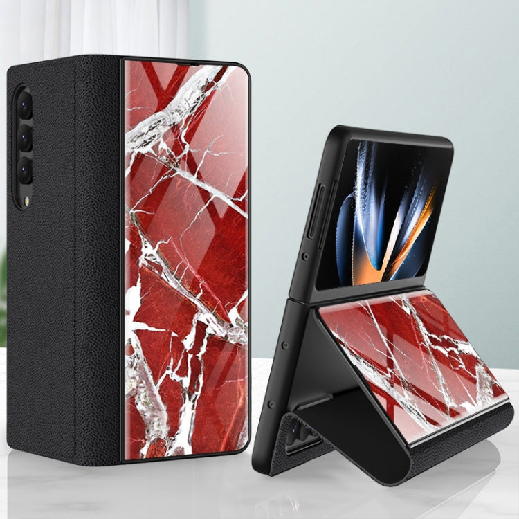 Marble Pattern Electroplating Tempered Glass Leather Case for Samsung Galaxy Z Fold4