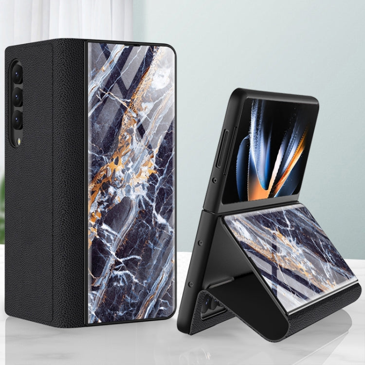 Samsung Galaxy Z Fold4 GKK Marble Pattern Electroplating Tempered Glass Leather Case