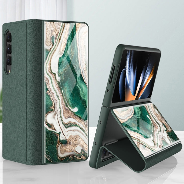 Marble Pattern Electroplating Tempered Glass Leather Case for Samsung Galaxy Z Fold4