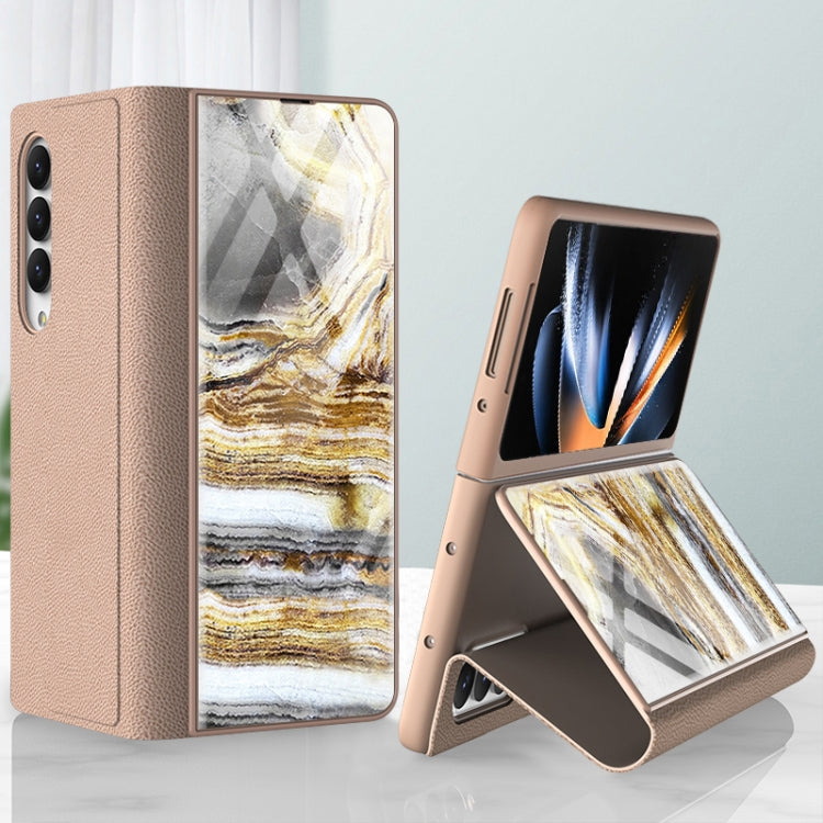 Marble Pattern Electroplating Tempered Glass Leather Case for Samsung Galaxy Z Fold4 (Marble 05)