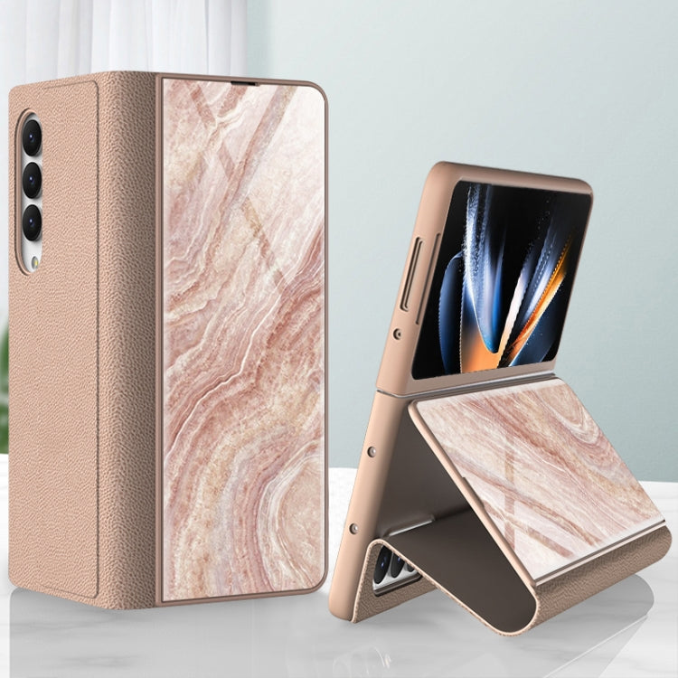 Marble Pattern Tempered Glass Leather Case for Samsung Galaxy Z Fold4