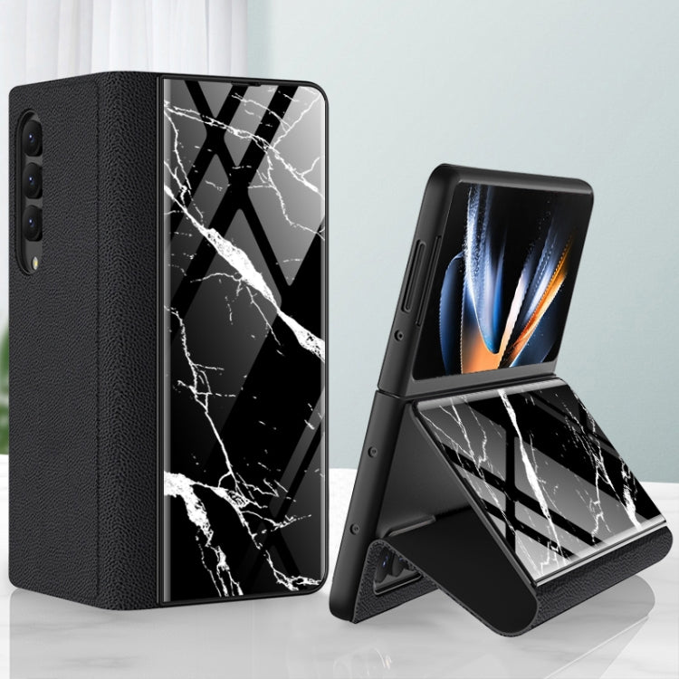 Marble Pattern Electroplating Tempered Glass Leather Case for Samsung Galaxy Z Fold4