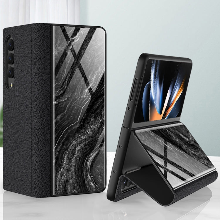 GKK Marble Pattern Electroplating Tempered Glass Leather Case for Samsung Galaxy Z Fold4 (Marble 08)
