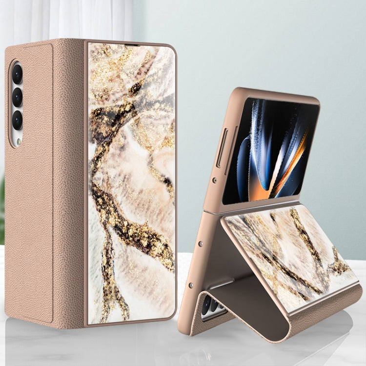 GKK Marble Pattern Electroplating Tempered Glass Leather Case for Samsung Galaxy Z Fold4 (Marble 09)