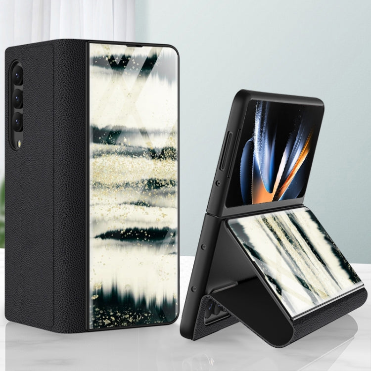 Marble Pattern Electroplating Tempered Glass Leather Case for Samsung Galaxy Z Fold4 (Marble 10)