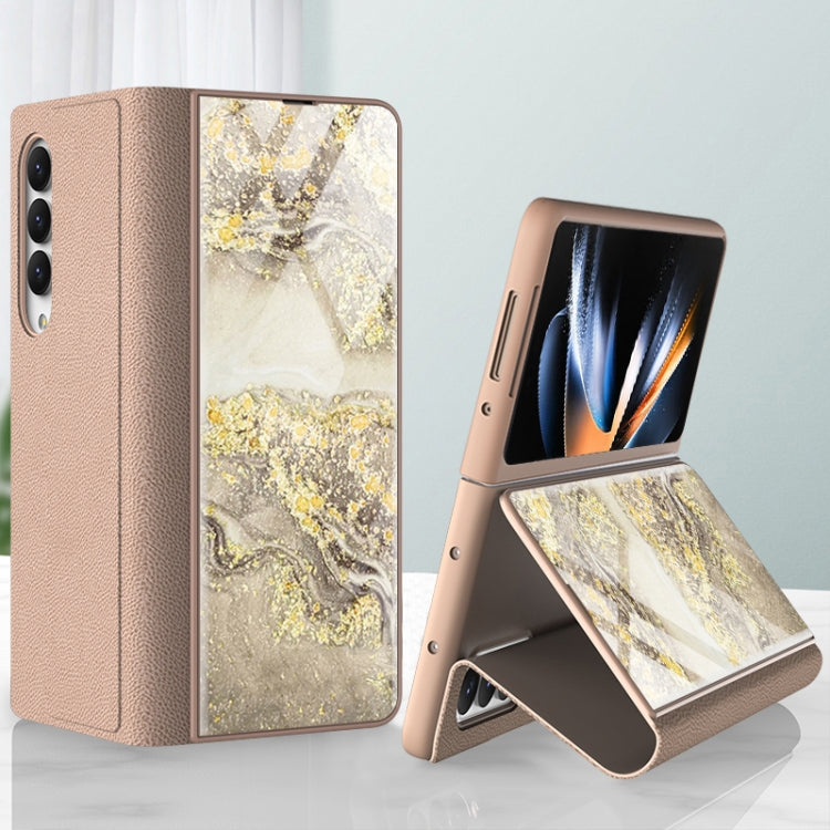 GKK Marble Pattern Electroplating Tempered Glass Leather Case for Samsung Galaxy Z Fold4 (Marble 11)