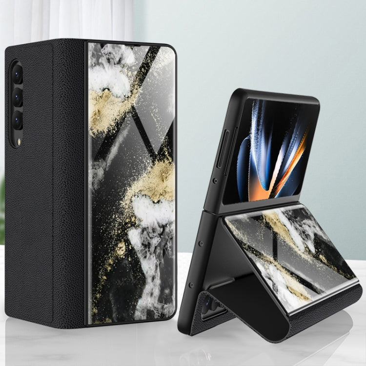 Marble Pattern Electroplating Tempered Glass Leather Case for Samsung Galaxy Z Fold4