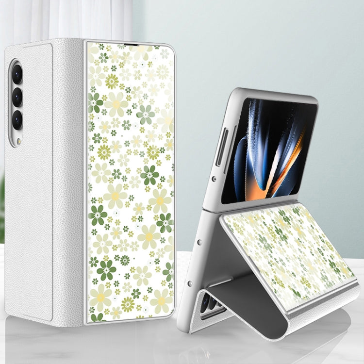 GKK Floral Pattern Electroplating Tempered Glass Leather Case for Samsung Galaxy Z Fold4 (Flower 01)