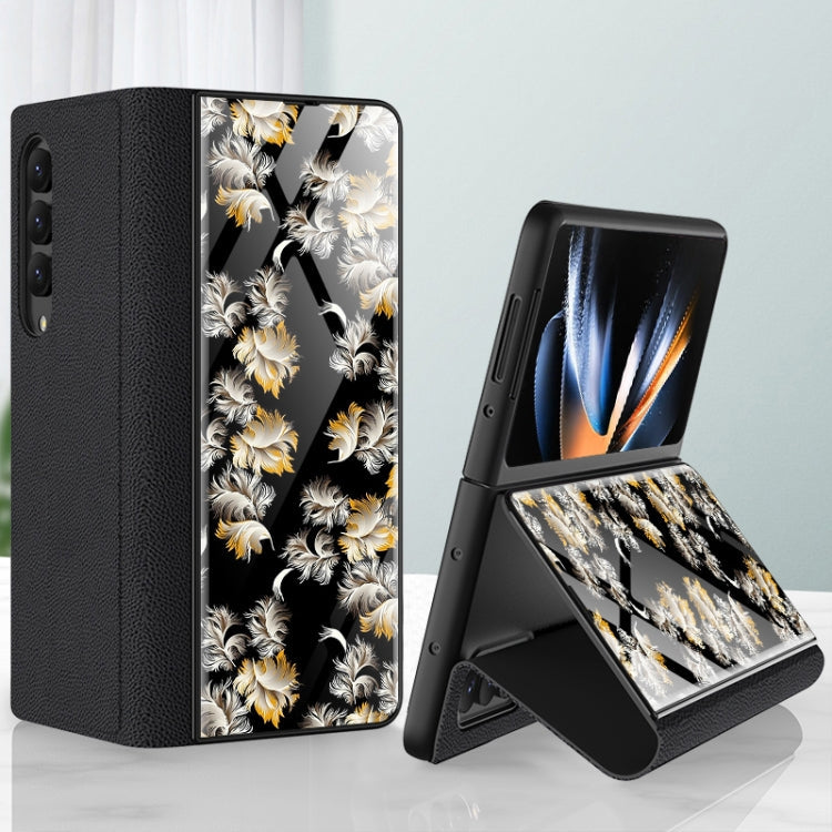 GKK Floral Pattern Electroplating Tempered Glass Leather Case for Samsung Galaxy Z Fold4 (Flower 07)