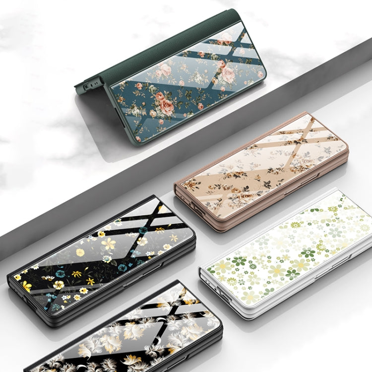 GKK Floral Pattern Electroplating Tempered Glass Leather Case for Samsung Galaxy Z Fold4 (Flower 02)
