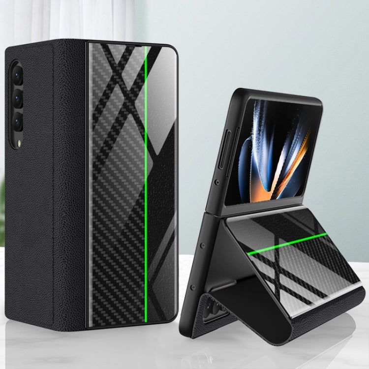 GKK Texture Pattern Electroplating Tempered Glass Leather Case for Samsung Galaxy Z Fold4 (Color Block 10)