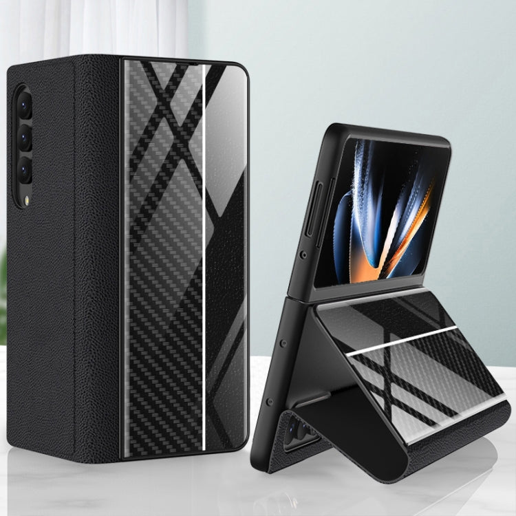 Samsung Galaxy Z Fold4 GKK Texture Pattern Electroplating Tempered Glass Leather Case (Color Block 11)