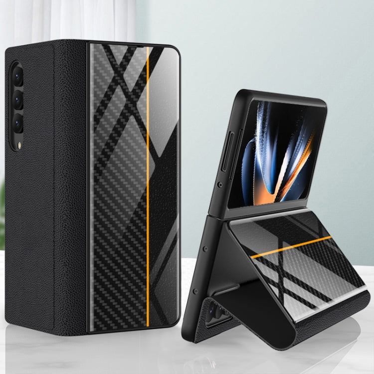GKK Texture Pattern Electroplating Tempered Glass Leather Case for Samsung Galaxy Z Fold4 (Color Block 09)
