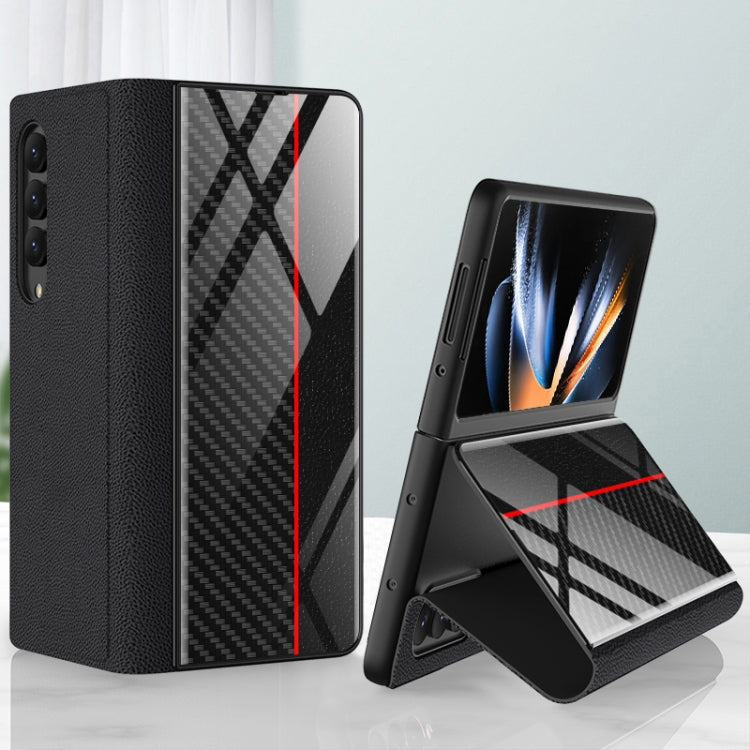GKK Texture Pattern Electroplating Tempered Glass Leather Case for Samsung Galaxy Z Fold4 (Color Block 08)