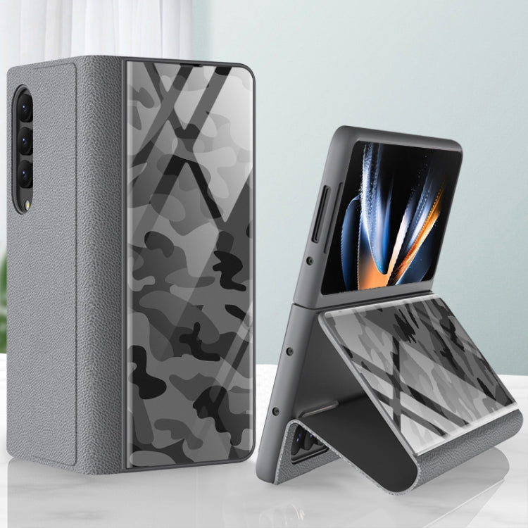 Camouflage Grey Tempered Glass Leather Case for Samsung Galaxy Z Fold4