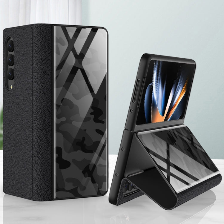 Samsung Galaxy Z Fold4 GKK Camouflage Black Tempered Glass Leather Case