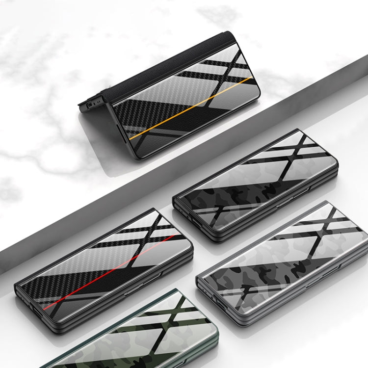 Camouflage Grey Tempered Glass Leather Case for Samsung Galaxy Z Fold4