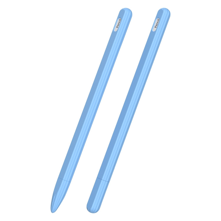 Sky Blue 3 in 1 Striped Silicone Stylus Case with Two Tip Caps For Apple Pencil 1