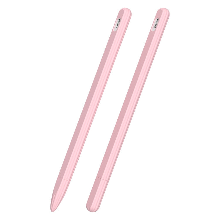 3 in 1 Pink Striped Liquid Silicone Stylus Case with Two Tip Caps for Apple Pencil 1