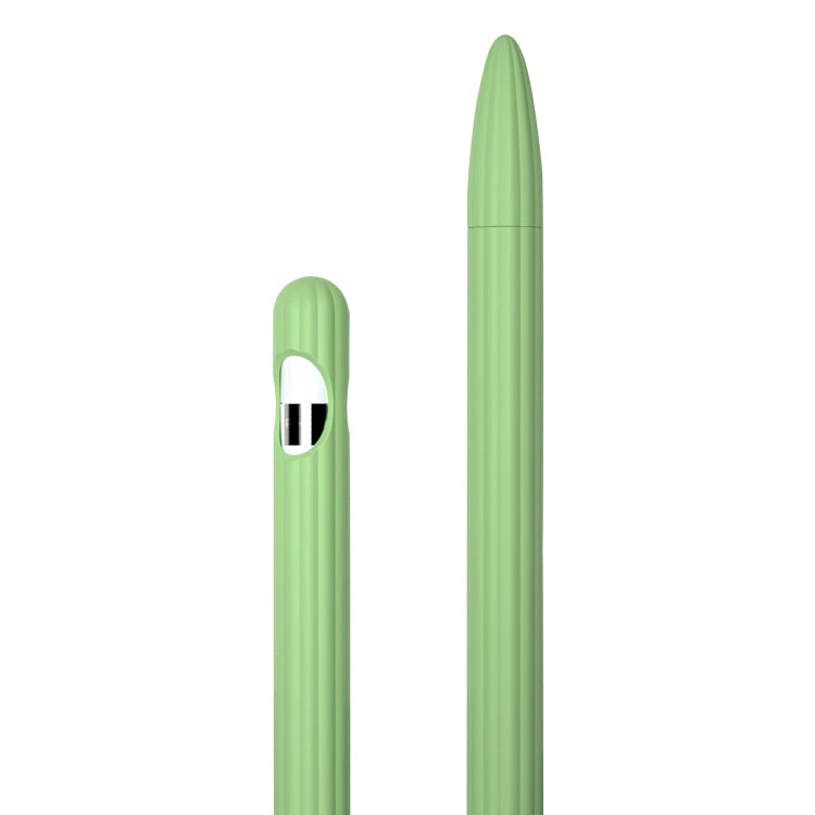 Striped Liquid Silicone Stylus Case with Two Tip Caps For Apple Pencil 2 - Matcha Green