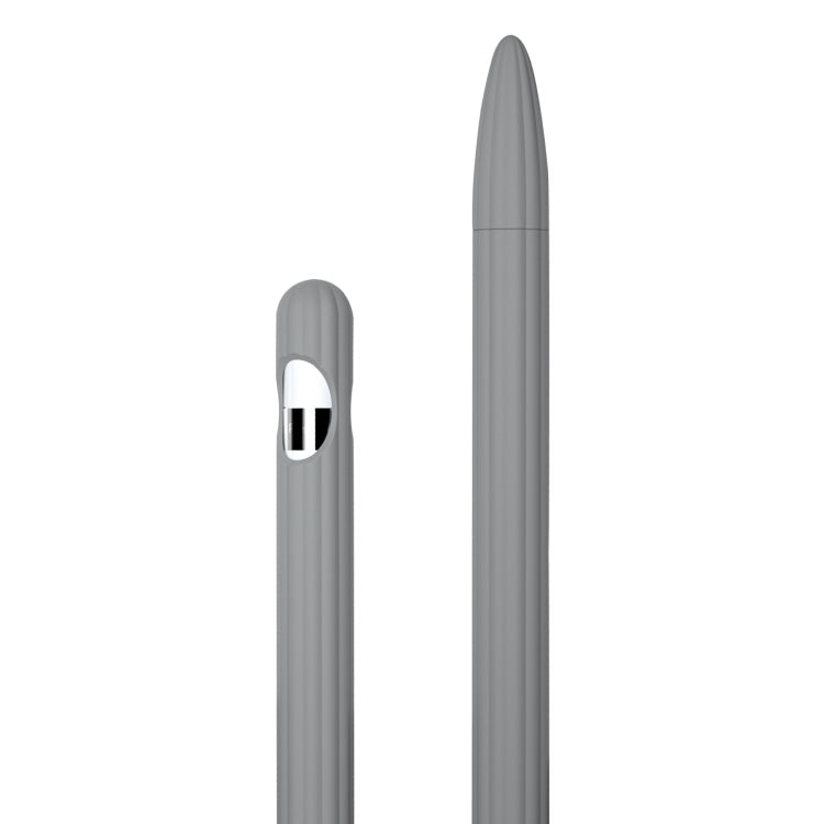 3 in 1 Striped Grey Liquid Silicone Stylus Case with Two Tip Caps for Apple Pencil 2