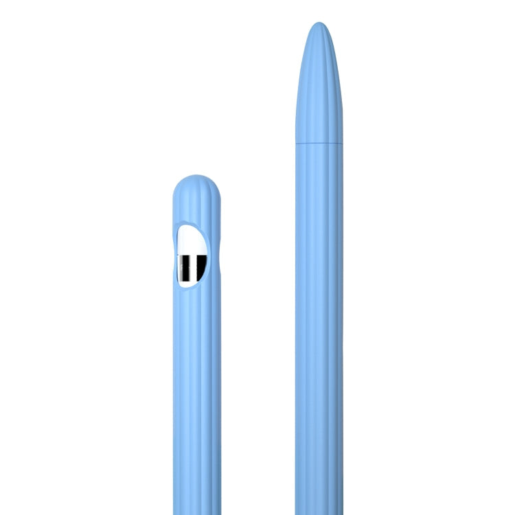 Sky Blue 3 in 1 Striped Liquid Silicone Stylus Case for Apple Pencil 2 with Two Tip Caps