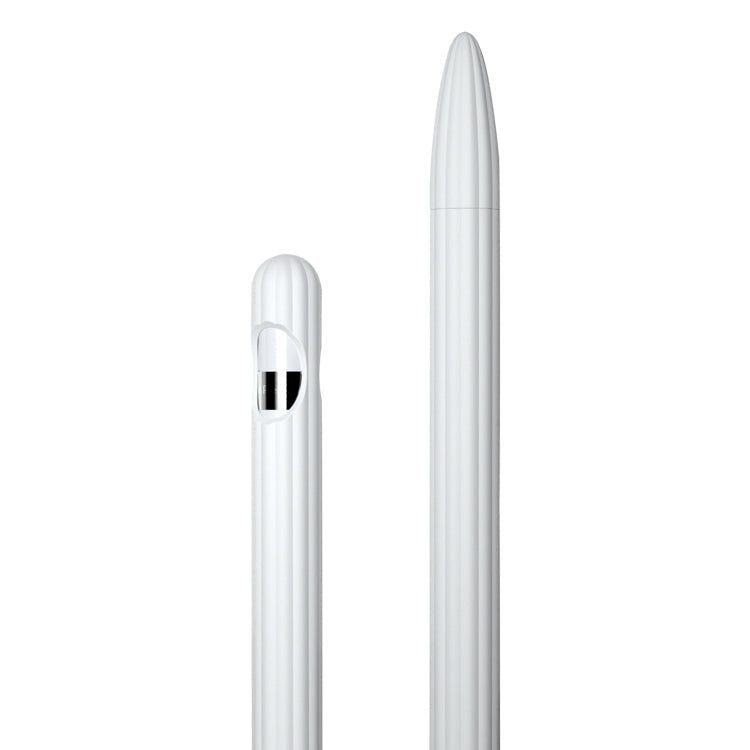 Striped Liquid Silicone Stylus Case with Dual Tip Caps for Apple Pencil 2 - White