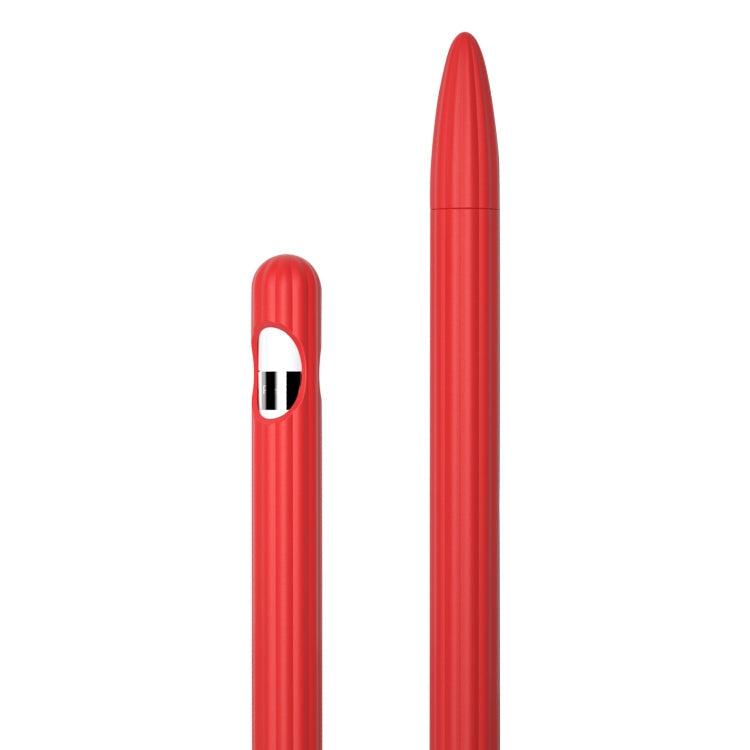 3 in 1 Striped Liquid Silicone Stylus Case for Apple Pencil 2 with Two Tip Caps - Red