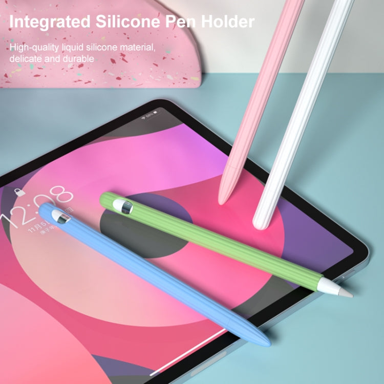 3 in 1 Striped Grey Liquid Silicone Stylus Case with Two Tip Caps for Apple Pencil 2
