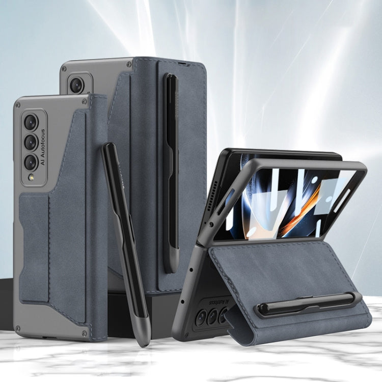GKK Screen Tempered Glass Film Armor Flip Leather Case for Samsung Galaxy Z Fold4 with Pen Slot (Grey)