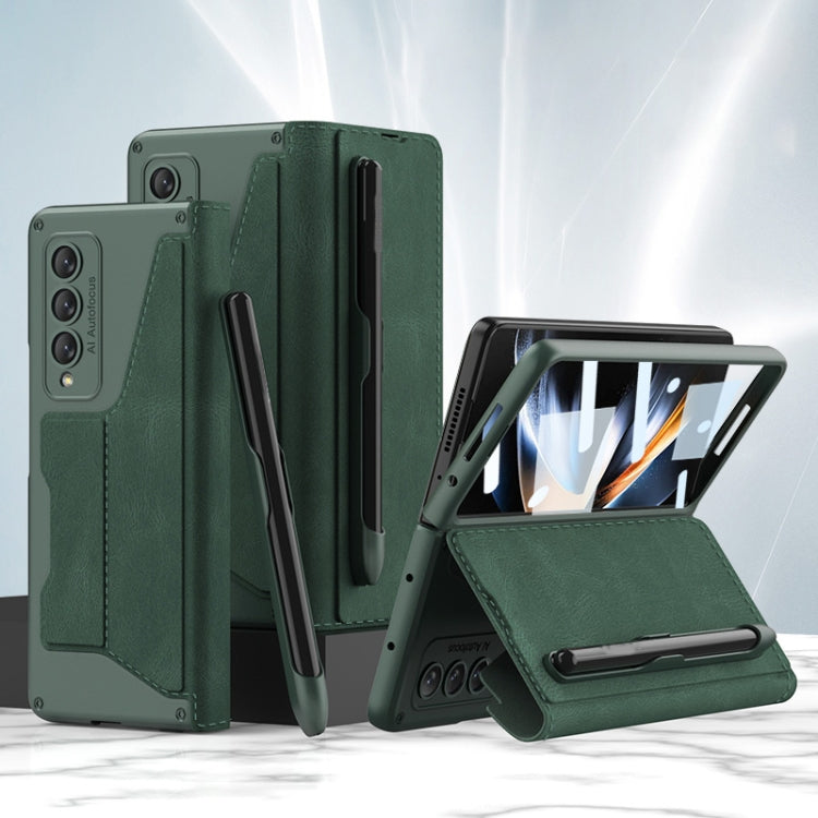 GKK Screen Tempered Glass Film Armor Flip Leather Case with Pen Slot for Samsung Galaxy Z Fold4 (Green)