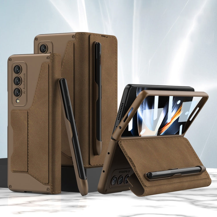 GKK Brown Leather Flip Case with Pen Slot for Samsung Galaxy Z Fold4