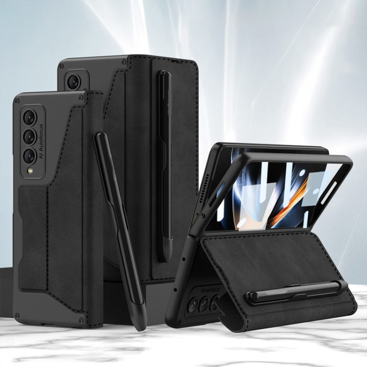 Samsung Galaxy Z Fold4 GKK Screen Tempered Glass Film Armor Flip Leather Case with Pen Slot (Black)