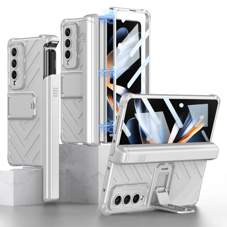 Samsung Galaxy Z Fold4 GKK Magnetic Armor Flip Phone Case With Pen Box (Silver)
