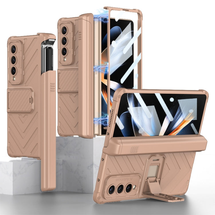 Samsung Galaxy Z Fold4 GKK Magnetic Armor Flip Phone Case With Pen Box (Mist Gold)