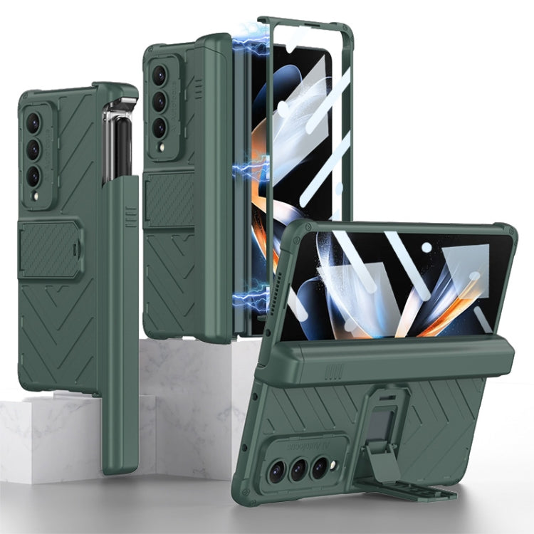 Samsung Galaxy Z Fold4 Magnetic Armor Phone Case with Pen Box (Dark Green)