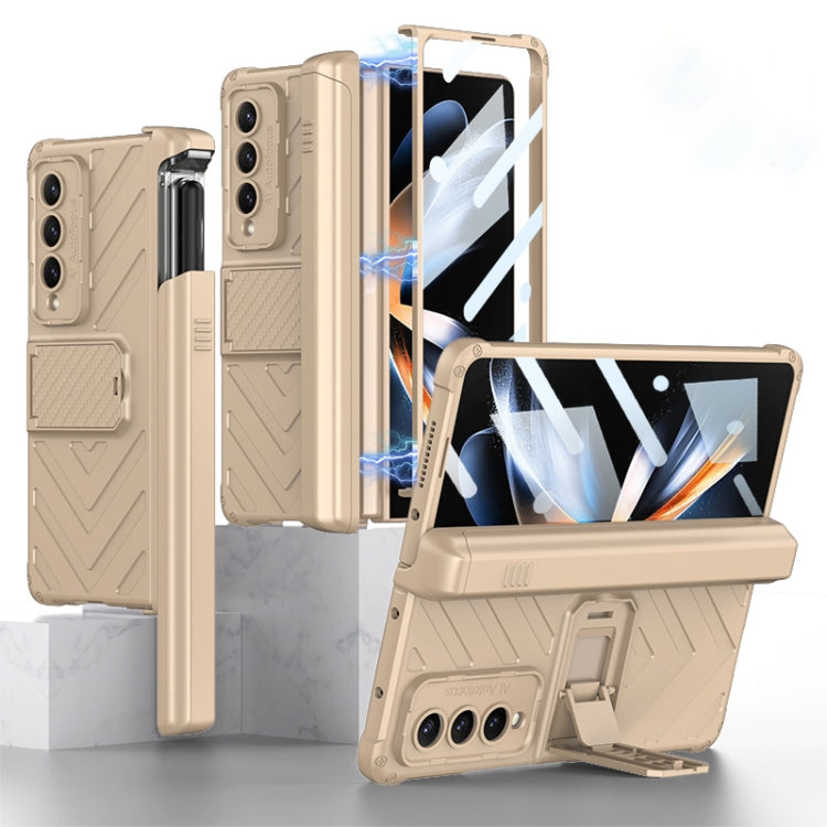 GKK Integrated Magnetic Armor Flip Phone Case With Pen Box for Samsung Galaxy Z Fold4 in Champagne Gold