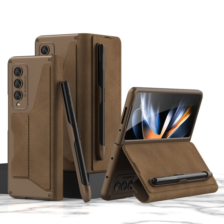 Samsung Galaxy Z Fold4 GKK Armor Flip Leather Phone Case with Pen Slots(Brown)