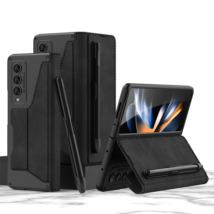 Samsung Galaxy Z Fold4 GKK Armor Flip Leather Phone Case with Pen Slots (Black)