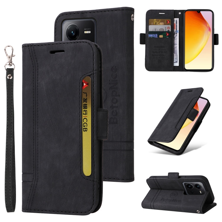 Dual-Sided Buckle Leather Phone Case for vivo V25 / V25e - Black